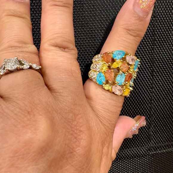 Gold Multicolor Rhinestone Ring - Picture 4 of 5